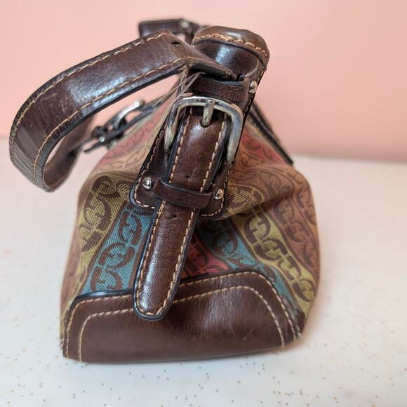 Vintage Fossil Shoulder Bag Multicolor Brown Leather Canvas Monogram Y2K Hobo - Picture 4 of 16